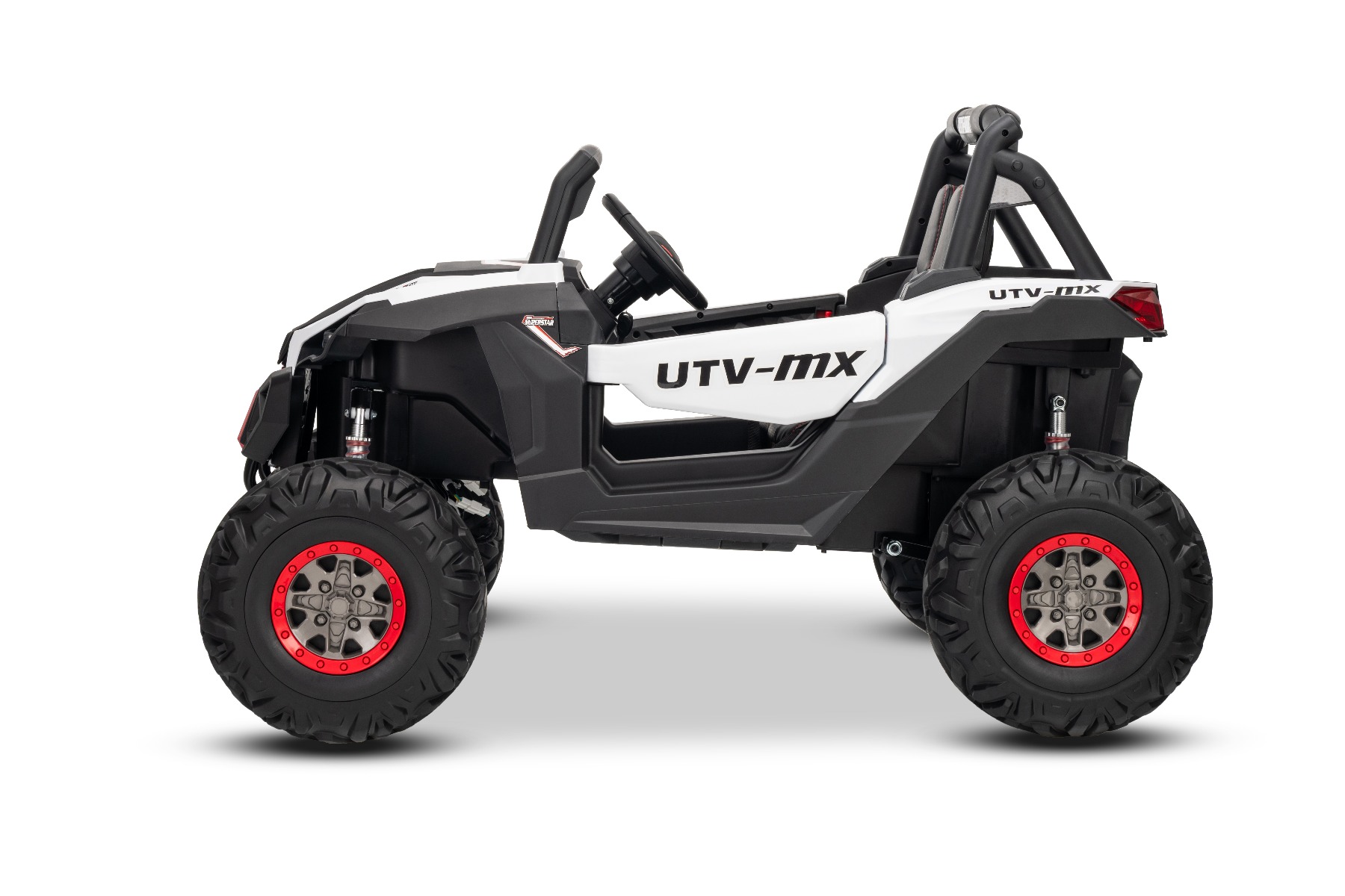 Mașinuță electrică de jucărie NEW RSX 24V, alb, tracțiune 4x4, baterie litiu, roți EVA, suspensii, scaun din piele artificială cu două locuri, telecomandă, player MP3 cu intrare USB/AUX - imagine 19