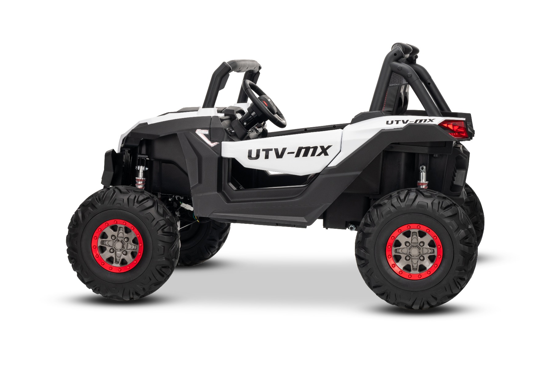 Mașinuță electrică de jucărie NEW RSX 24V, alb, tracțiune 4x4, baterie litiu, roți EVA, suspensii, scaun din piele artificială cu două locuri, telecomandă, player MP3 cu intrare USB/AUX - imagine 20