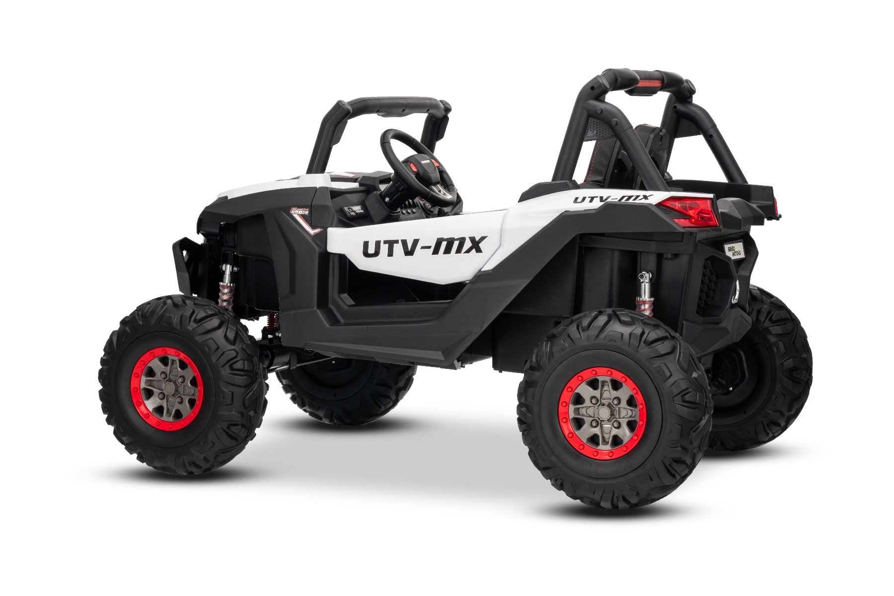 Mașinuță electrică de jucărie NEW RSX 24V, alb, tracțiune 4x4, baterie litiu, roți EVA, suspensii, scaun din piele artificială cu două locuri, telecomandă, player MP3 cu intrare USB/AUX - imagine 21