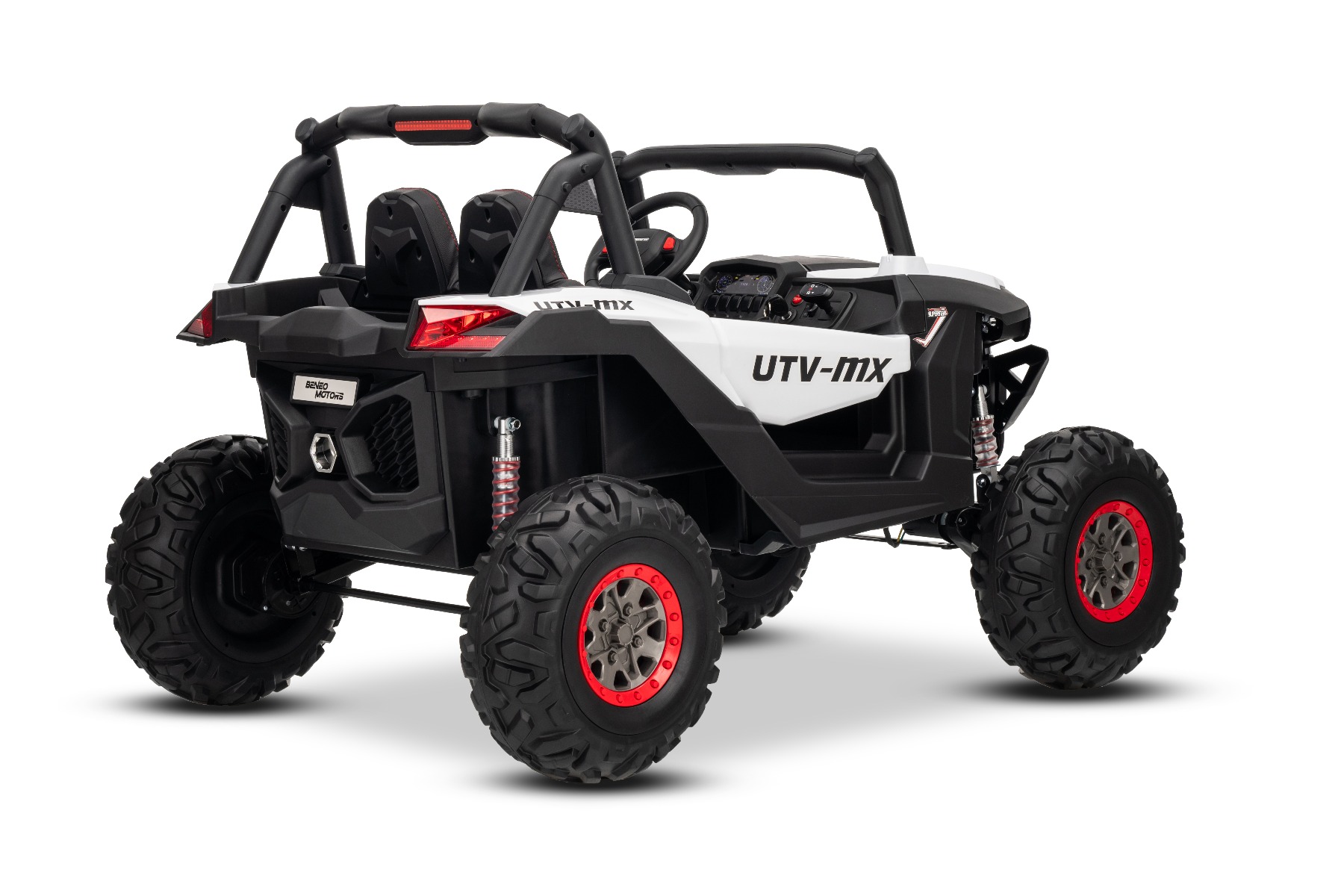 Mașinuță electrică de jucărie NEW RSX 24V, alb, tracțiune 4x4, baterie litiu, roți EVA, suspensii, scaun din piele artificială cu două locuri, telecomandă, player MP3 cu intrare USB/AUX - imagine 28