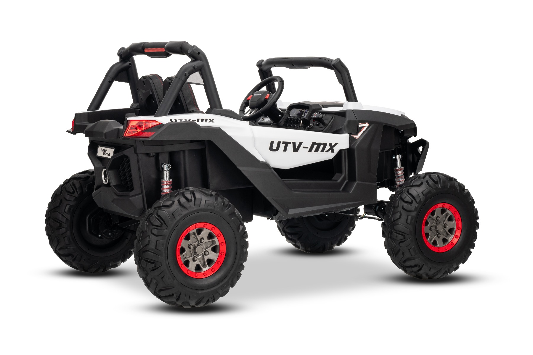 Mașinuță electrică de jucărie NEW RSX 24V, alb, tracțiune 4x4, baterie litiu, roți EVA, suspensii, scaun din piele artificială cu două locuri, telecomandă, player MP3 cu intrare USB/AUX - imagine 29