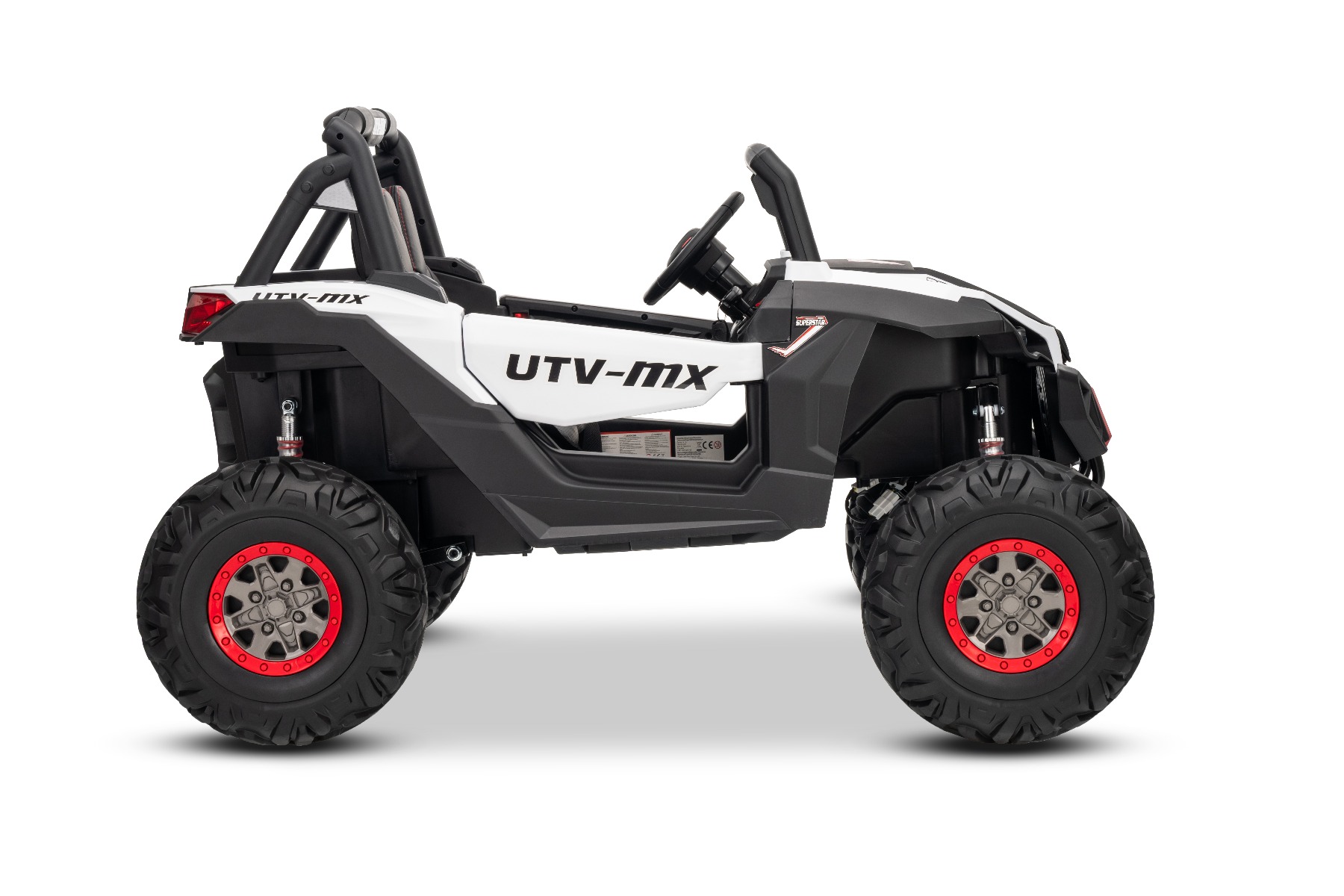 Mașinuță electrică de jucărie NEW RSX 24V, alb, tracțiune 4x4, baterie litiu, roți EVA, suspensii, scaun din piele artificială cu două locuri, telecomandă, player MP3 cu intrare USB/AUX - imagine 31