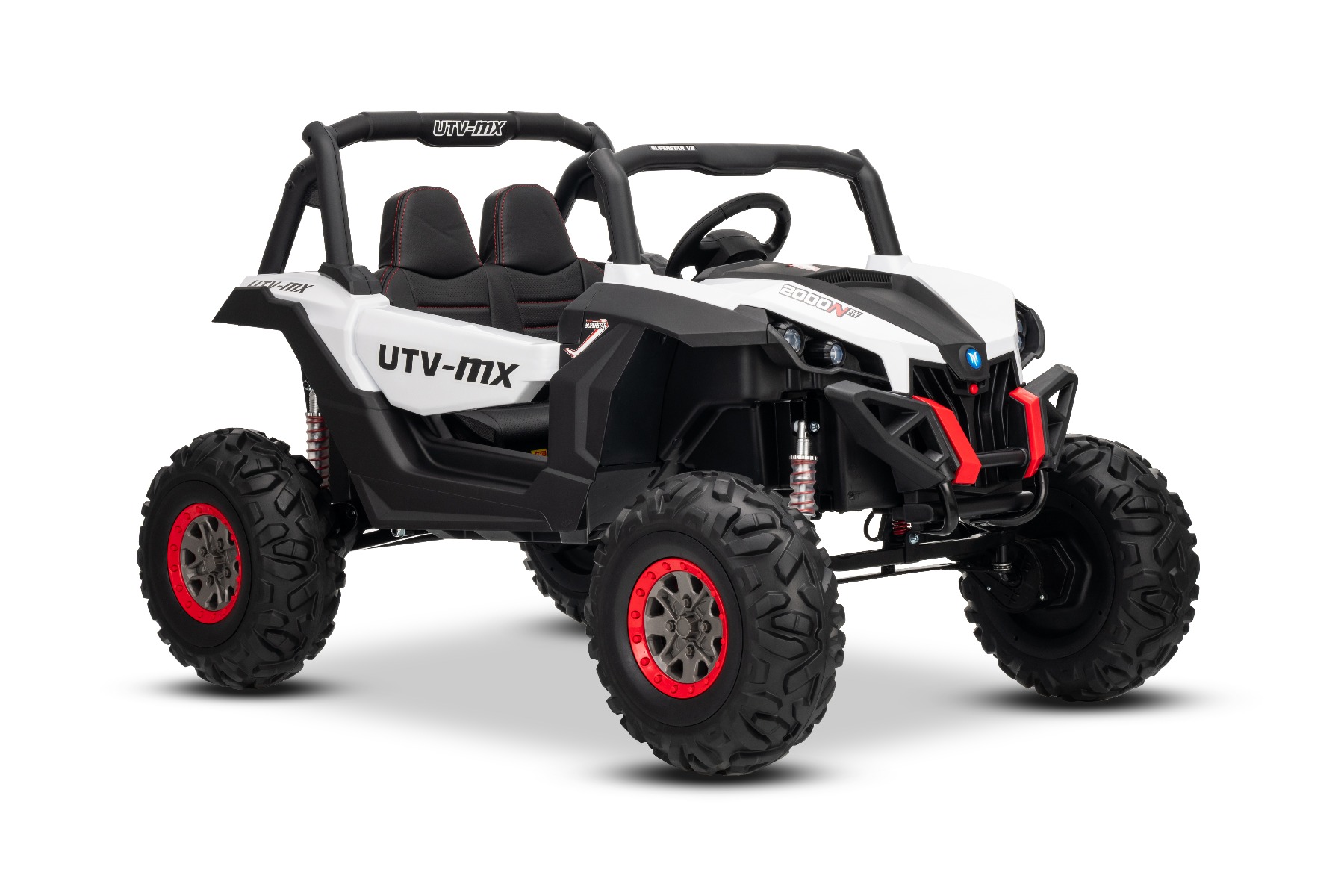 Mașinuță electrică de jucărie NEW RSX 24V, alb, tracțiune 4x4, baterie litiu, roți EVA, suspensii, scaun din piele artificială cu două locuri, telecomandă, player MP3 cu intrare USB/AUX - imagine 34