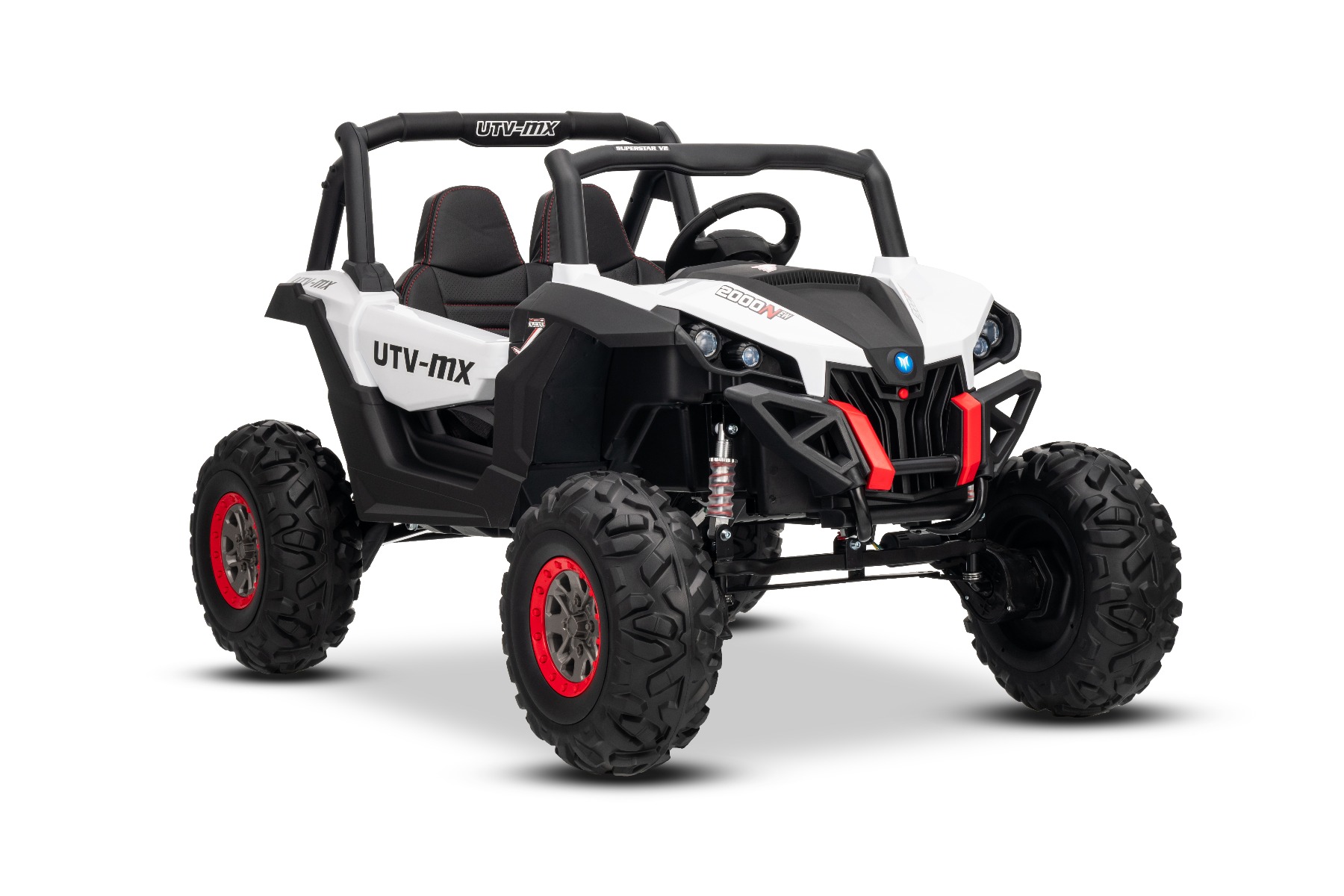Mașinuță electrică de jucărie NEW RSX 24V, alb, tracțiune 4x4, baterie litiu, roți EVA, suspensii, scaun din piele artificială cu două locuri, telecomandă, player MP3 cu intrare USB/AUX - imagine 35