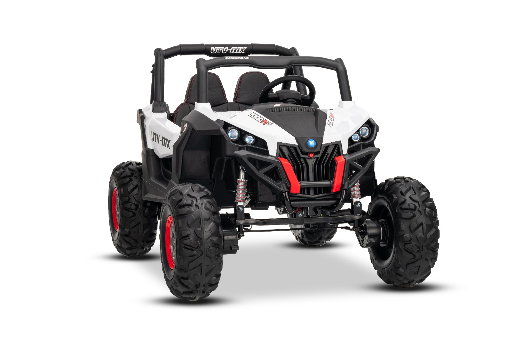 Mașinuță electrică de jucărie NEW RSX 24V, alb, tracțiune 4x4, baterie litiu, roți EVA, suspensii, scaun din piele artificială cu două locuri, telecomandă, player MP3 cu intrare USB/AUX - imagine 36