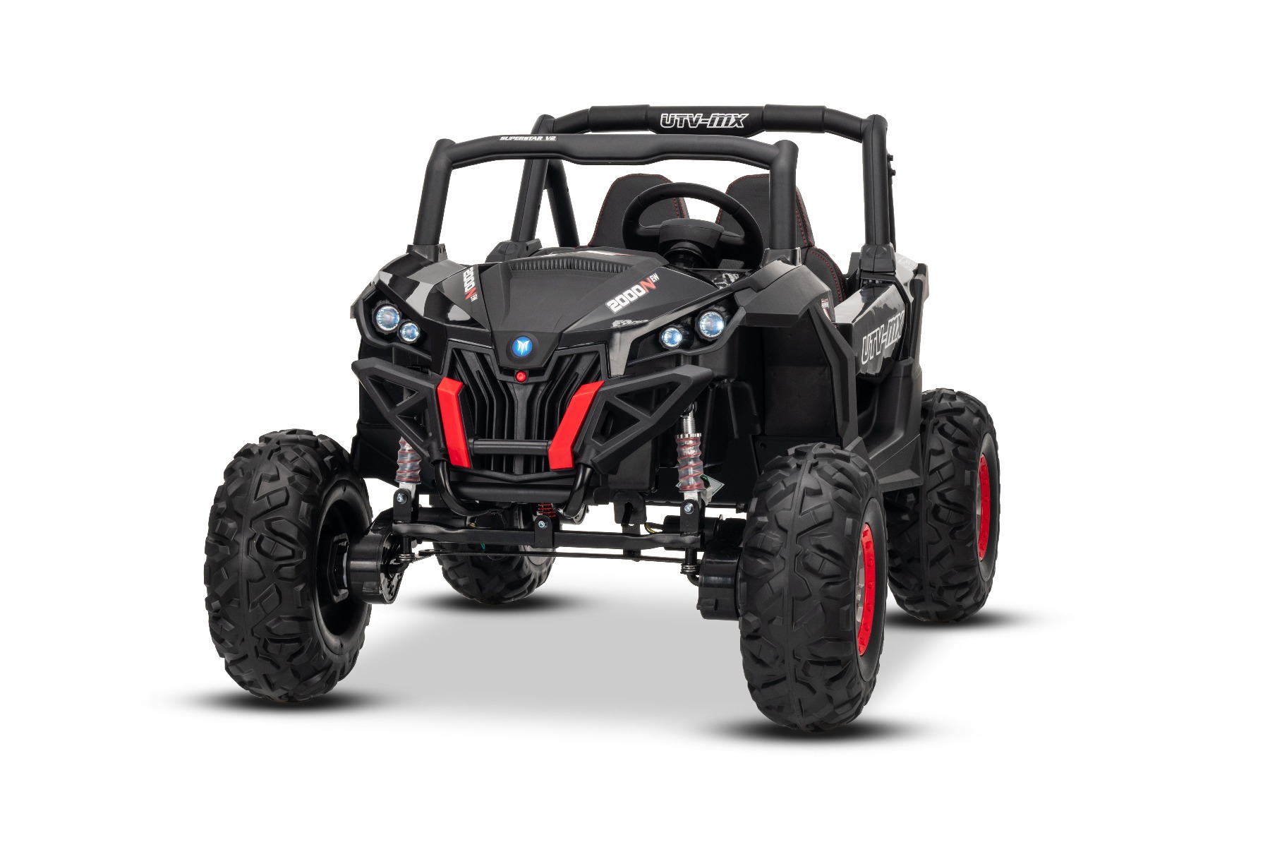 Mașinuță electrică de jucărie NEW RSX 24V, negru, tracțiune 4x4, baterie litiu, roți EVA, suspensii, scaun din piele artificială cu două locuri, telecomandă, player MP3 cu intrare USB/AUX - imagine 11