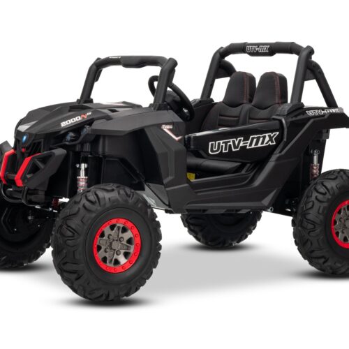 Mașinuță electrică de jucărie NEW RSX 24V, negru, tracțiune 4×4, baterie litiu, roți EVA, suspensii, scaun din piele artificială cu două locuri, telecomandă, player MP3 cu intrare USB/AUX