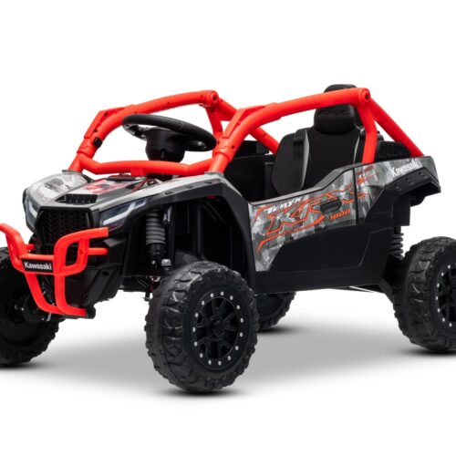 Mașinuță electrică de jucărie Kawasaki TERYX KRX 1000 12V, roșu, un scaun, suspensie punte spate, telecomandă 2.4 Ghz, baterie litiu, 2 motoare x 25W, rame de protecție care se deschid, player MP3 cu intrare USB/AUX, model cu licență