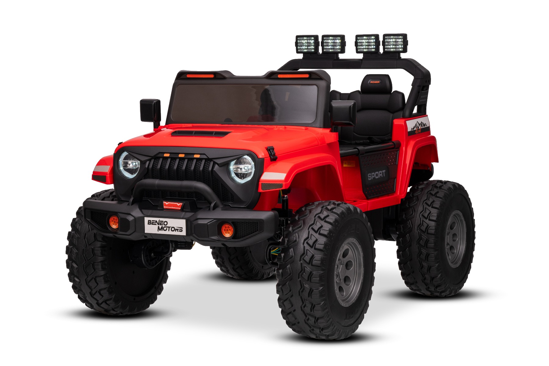Maşinuţa electrica copii OFFRIDE 4x4² cu două locuri, 24V, roșu, player MP3 cu intrare USB/AUX, transmisie 4x4, baterie litiu, roți EVA cu suspensie, telecomandă, lumini LED