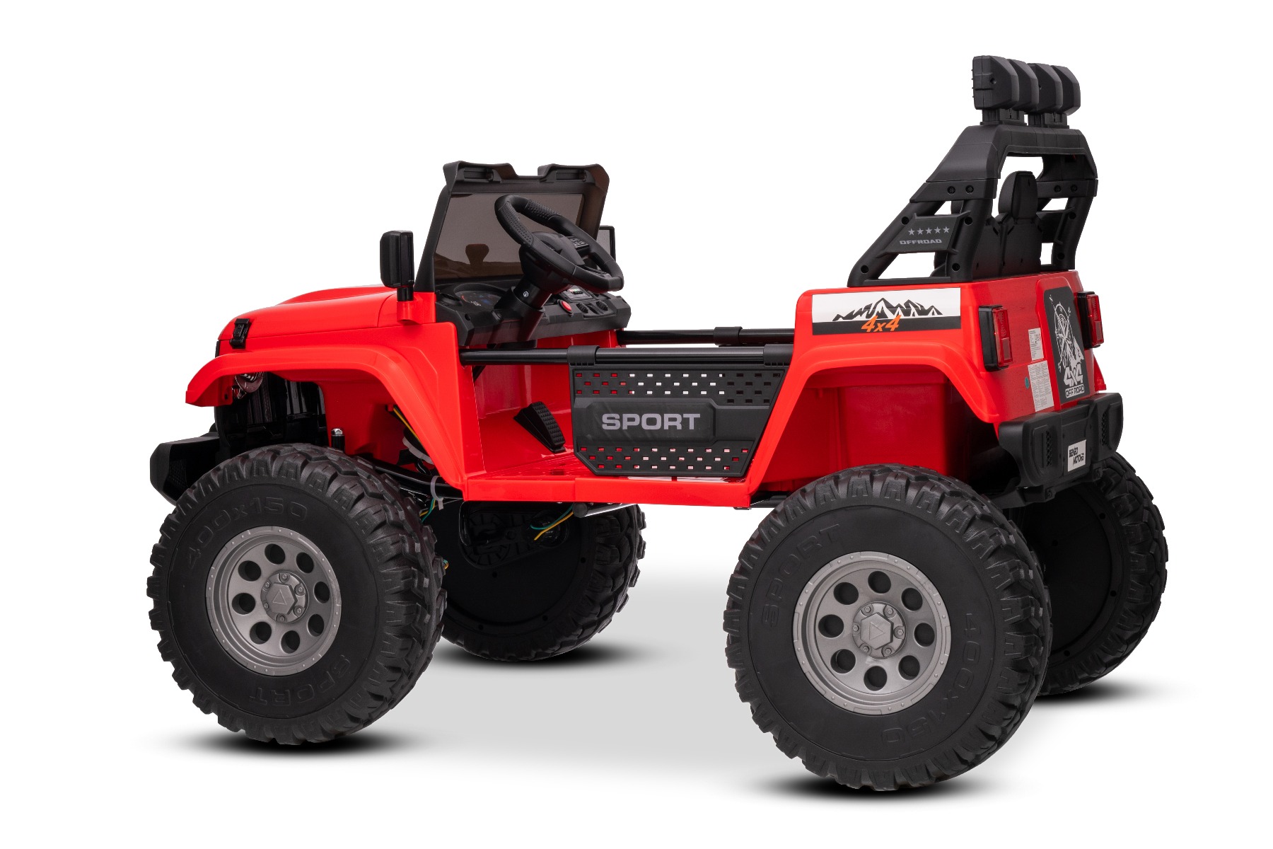Maşinuţa electrica copii OFFRIDE 4x4² cu două locuri, 24V, roșu, player MP3 cu intrare USB/AUX, transmisie 4x4, baterie litiu, roți EVA cu suspensie, telecomandă, lumini LED - imagine 6