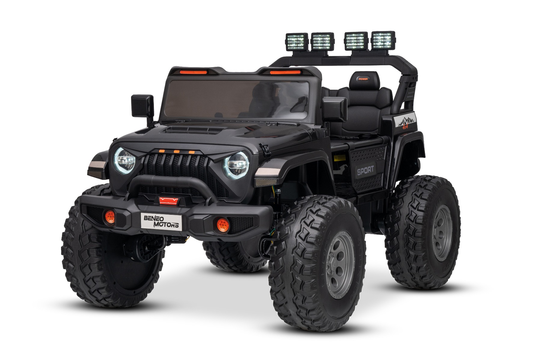 Maşinuţa electrica copii OFFRIDE 4x4² cu două locuri, 24V, negru, player MP3 cu intrare USB/AUX, transmisie 4x4, baterie litiu, roți EVA cu suspensie, telecomandă, lumini LED