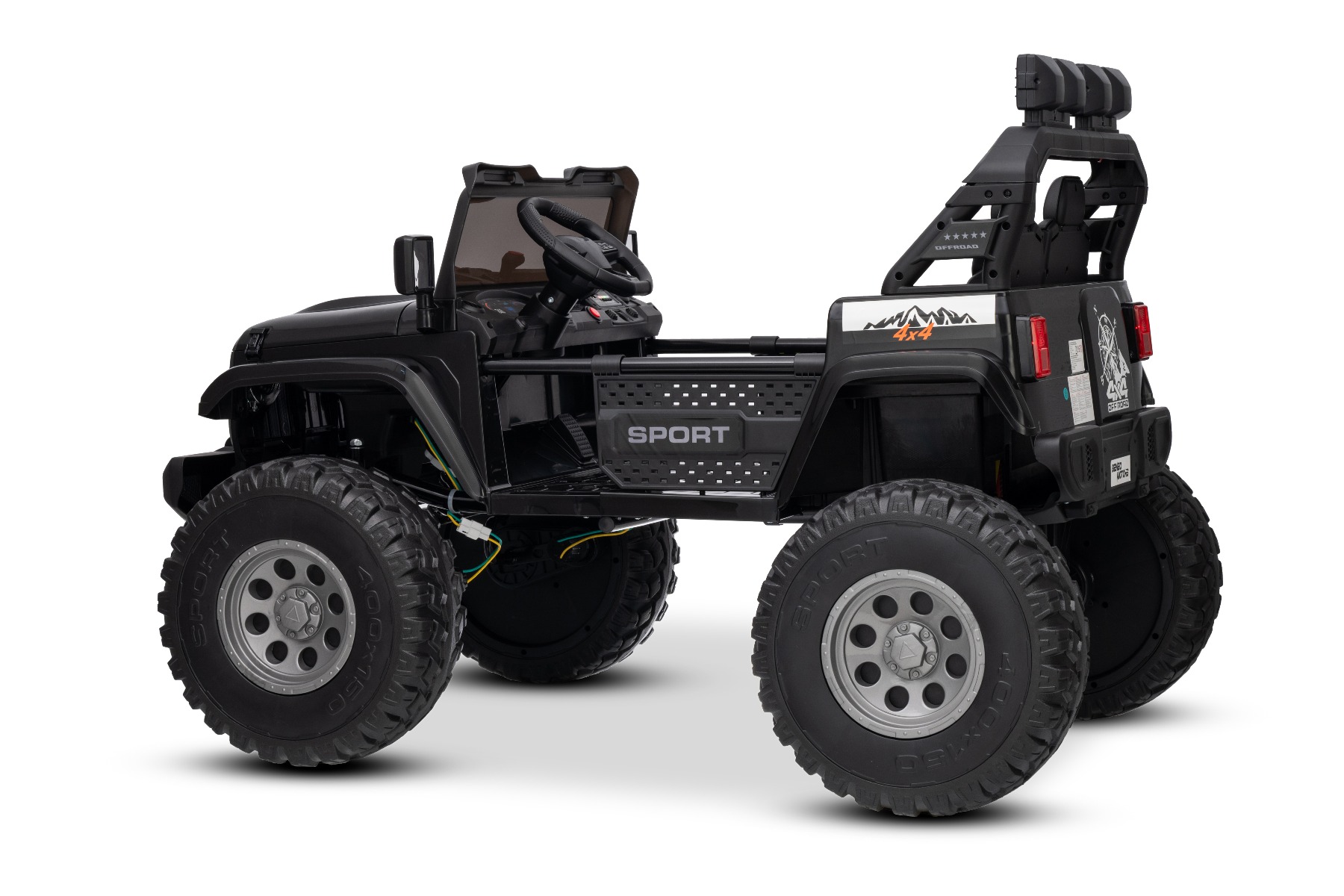 Maşinuţa electrica copii OFFRIDE 4x4² cu două locuri, 24V, negru, player MP3 cu intrare USB/AUX, transmisie 4x4, baterie litiu, roți EVA cu suspensie, telecomandă, lumini LED - imagine 6