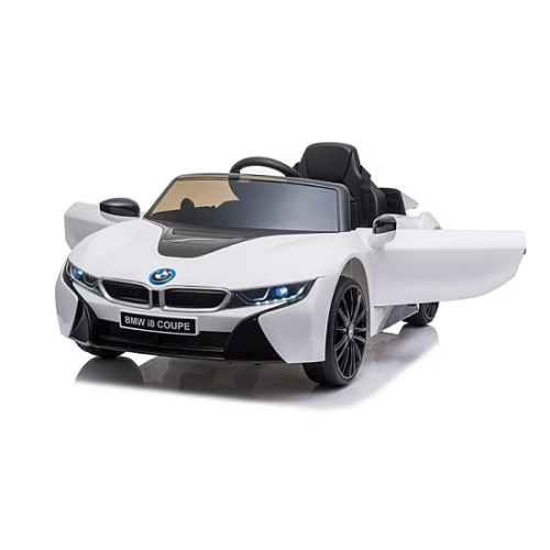 Masinuta electrica pentru copii BMW I8 cu doua usi, 12V-7Ah, LED, MP3, USB, Radio, Polipropilena, otel si scaun din piele ecologica, 115x73x46 cm