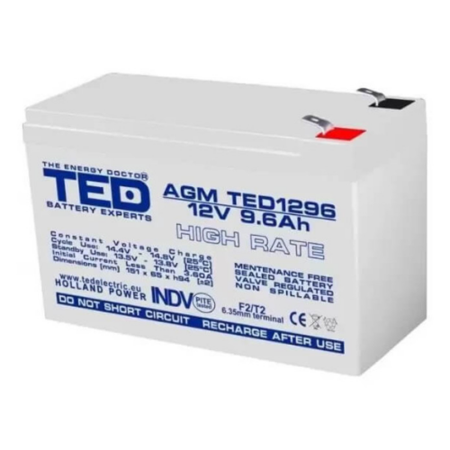 Acumulator pentru masinute electrice 12V/9.6Ah High Rate F2 AGM VRLA TED Electric TED1296