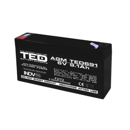 Acumulator pentru masinute electrice 6V/9.1Ah AGM VRLA F2, TED691