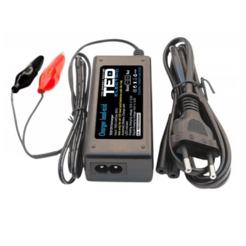 Incarcator TED 12V/1Ah cu autodebransare pentru acumulatori si masinute electrice pentru copii