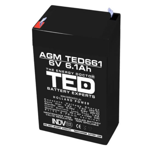 Acumulator pentru masinute electrice 6V/6.1Ah AGM VRLA F1, TED661