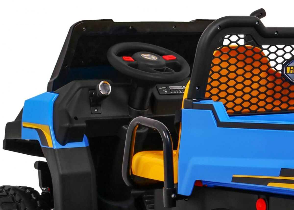 Masinuta electrica "Tractor tip ferma" 4x4 cu remorca, doua scaune ( A730) Albastru - imagine 13