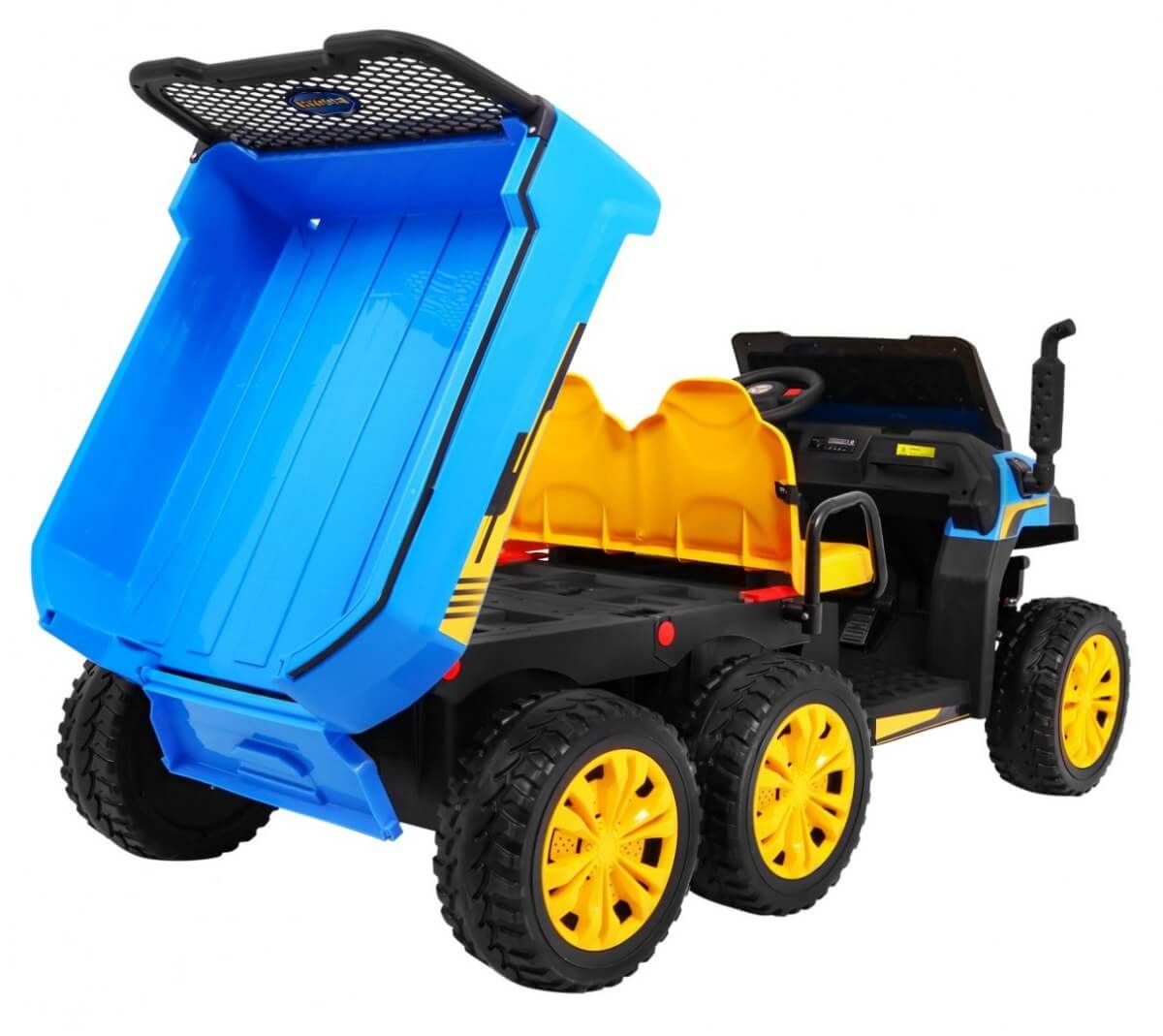 Masinuta electrica "Tractor tip ferma" 4x4 cu remorca, doua scaune ( A730) Albastru - imagine 7
